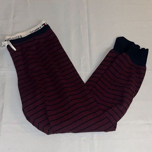 Tommy Hilfiger Burgundy/Navy Striped Drawstring Joggers Size Small - Picture 10 of 10